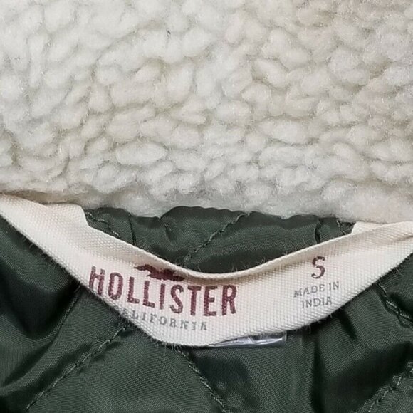 HOLLISTER Malaga Beach Jacket Womens Olive Green Faux Lambs Wool Crop Small - Picture 6 of 12